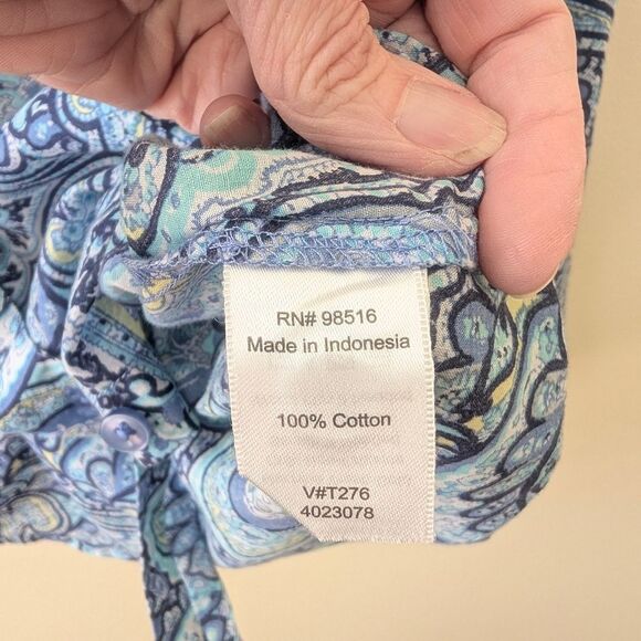 Coldwater Creek No Iron Button Top Multicolor Blue Paisley Collared Size XL - Picture 5 of 5